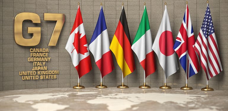 G7,Summit,Or,Meeting,Concept.,Row,From,Flags,Of,Members