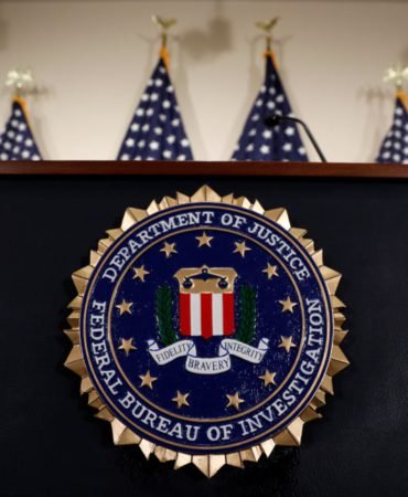 The podium for the director of the Federal Bureau of Investigation is seen at FBI headquarters before his news conference in Washington